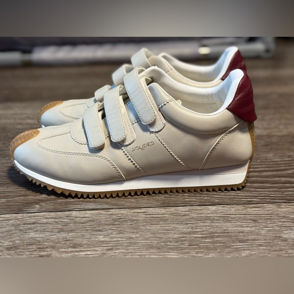 J Slides‎ NYC Lyla Sneakers Beige Leather Hook and Loop Gum Sole NEW NWOB - Picture 10 of 12